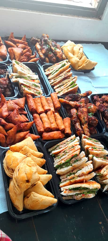 Finger foods — sandwiches, spring rolls and wings